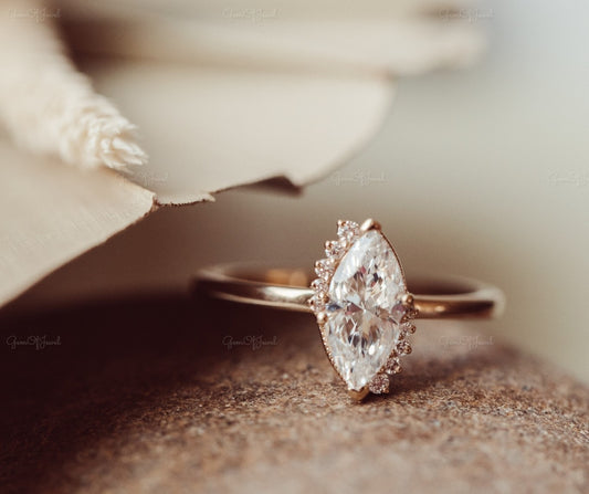 1 CT Marquise Moissanite Diamond Engagement Ring With Side Round Moissanite Diamond Engagement Ring , Marquise Diamond Ring For Her