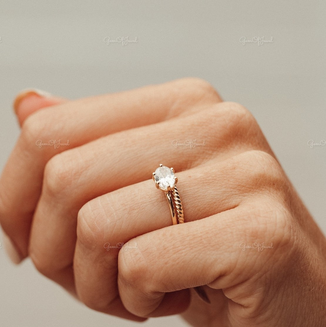 Oval Moissanite Diamond Solitaire Engagement Ring, East West