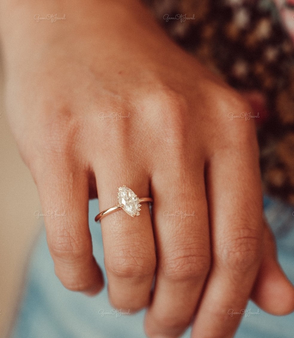 1 CT Marquise Moissanite Diamond Engagement Ring With Side Round Moissanite Diamond Engagement Ring , Marquise Diamond Ring For Her
