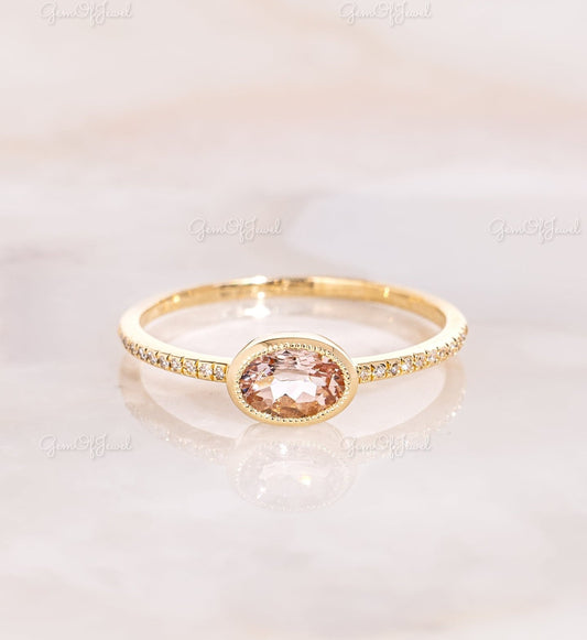 Oval Morganite Modified Cut Bezel Set Ring, Morganite Diamond Ring, Modified Oval Cut Morganite Diamond Engagement Ring, Bezel Set Ring