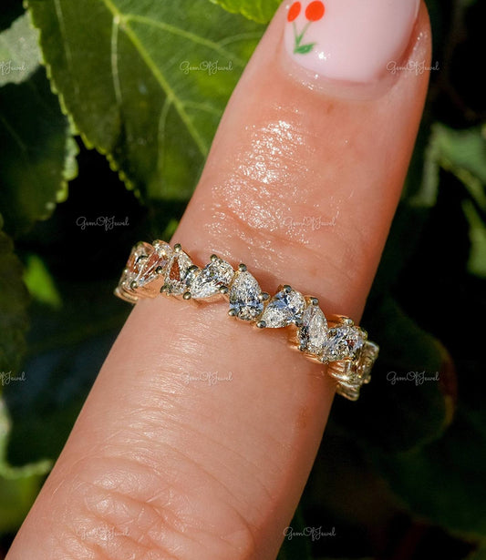Pear Moissanite Diamond Offset Ring Pear Band Wedding Ring For Her, Pear Diamond Ring For Her, Pear Moissanite Ring, Pear Diamond Ring