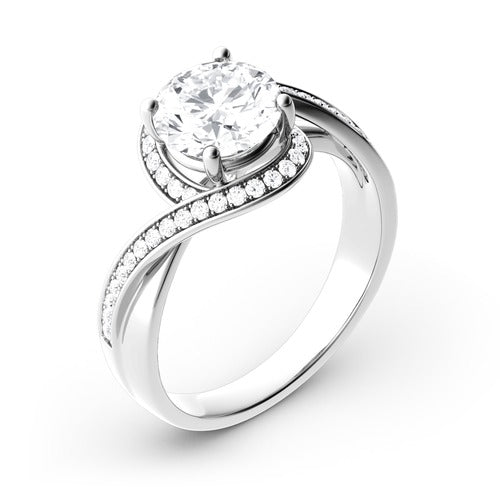 Round Moissanite Engagement Ring 1 Ct Moissanite Diamond Twist Halo White Gold Ring For her, Engagement Ring , Round Diamond Ring For he
