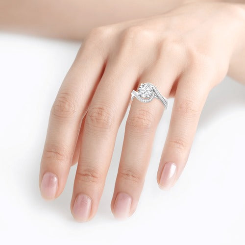 Round Moissanite Engagement Ring 1 Ct Moissanite Diamond Twist Halo White Gold Ring For her, Engagement Ring , Round Diamond Ring For he