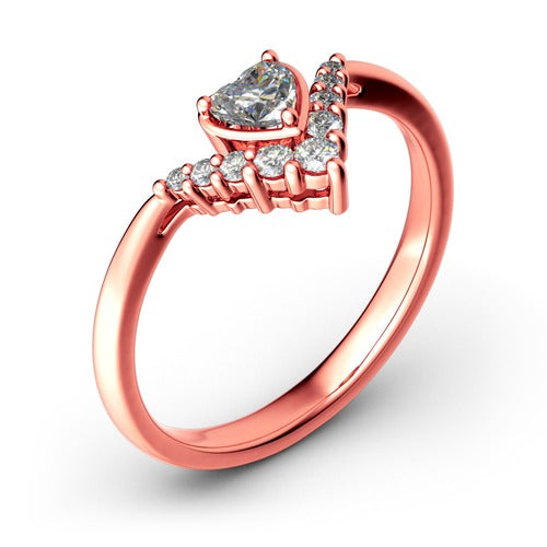 Heart Diamond Curved Shape Moissanite Diamond Engagement Ring, Heart Moissanite Diamond Ring For Her